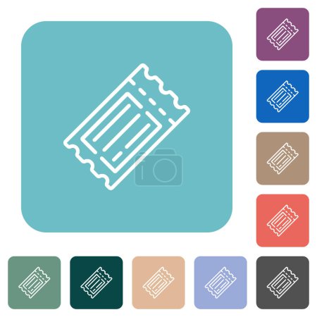 Ticket outline white flat icons on color rounded square backgrounds