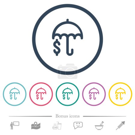 Financial protection outline flat color icons in round outlines. 6 bonus icons included.