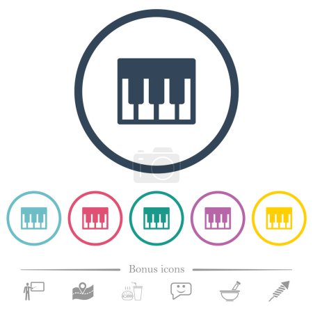 Klaviertastatur einfarbige flache Symbole in runden Umrissen. 6 Bonussymbole enthalten.