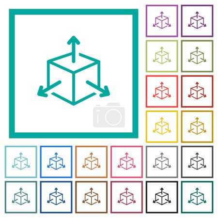 Package logistics outline flat color icons with quadrant frames on white background