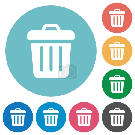 Trash solid flat white icons on round color backgrounds