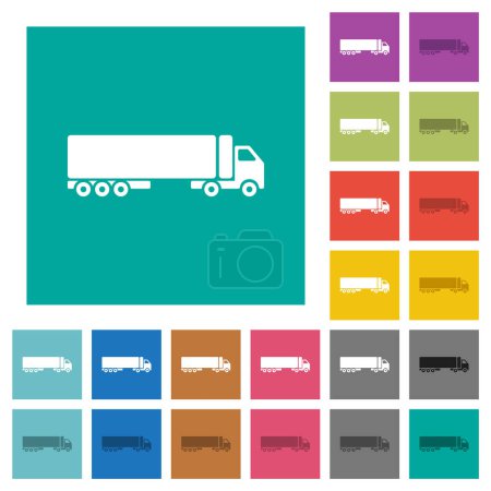 Illustration for Camion side view multi colored flat icons on plain square backgrounds. Included white and darker icon variations for hover or active effects. - Royalty Free Image