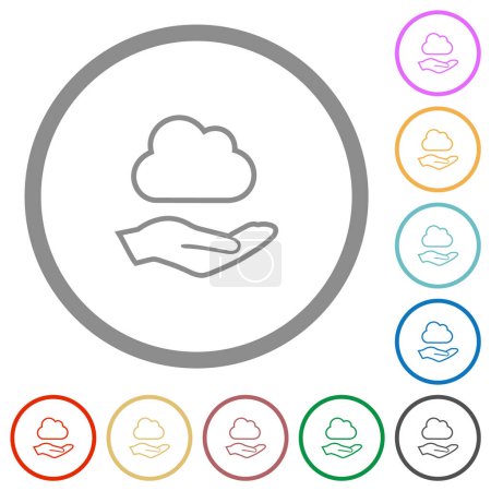 Téléchargez les illustrations : Les services Cloud dessinent des icônes plates en contours ronds sur fond blanc - en licence libre de droit