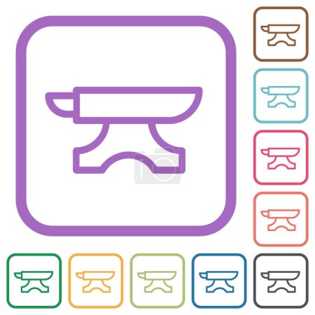 Ilustración de Yunque esbozar iconos simples en color redondeado marcos cuadrados sobre fondo blanco - Imagen libre de derechos