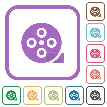 Illustration for Film reel solid simple icons in color rounded square frames on white background - Royalty Free Image