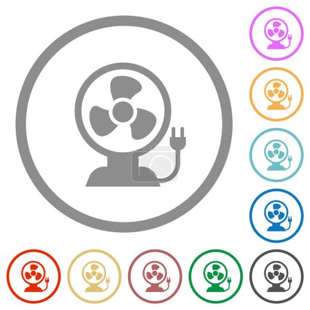 Desktop fan flat color icons in round outlines on white background