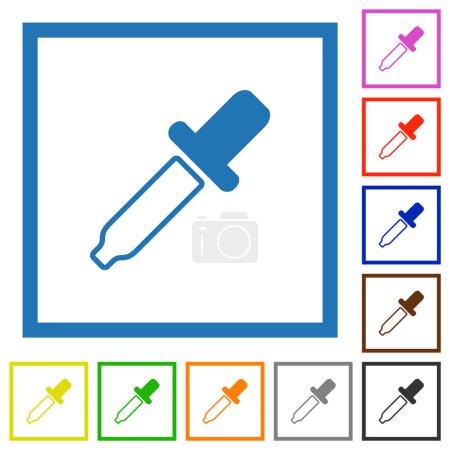 Eyedropper flat color icons in square frames on white background