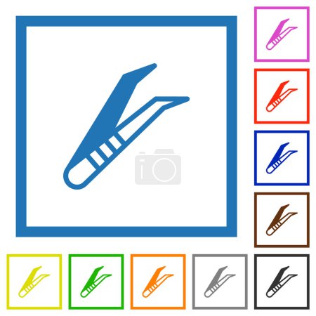 Illustration for Medical tweezers flat color icons in square frames on white background - Royalty Free Image