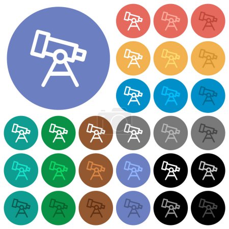 Illustration for Telescope outline multi colored flat icons on round backgrounds. Included white, light and dark icon variations for hover and active status effects, and bonus shades. - Royalty Free Image