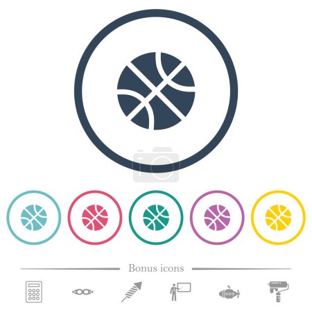 Basketball solid flat color icons in round outlines. 6 bonus icons included.