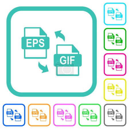 Téléchargez les illustrations : Conversion de fichier GIF EPS vives icônes plates de couleur dans les bordures incurvées sur fond blanc - en licence libre de droit