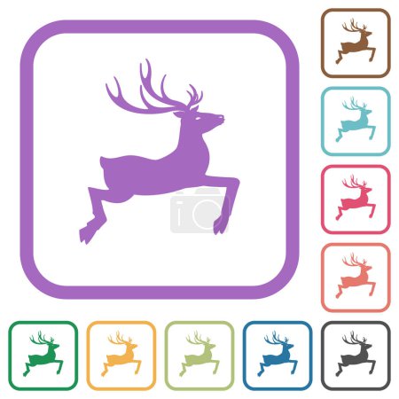 Deer side view solid simple icons in color rounded square frames on white background
