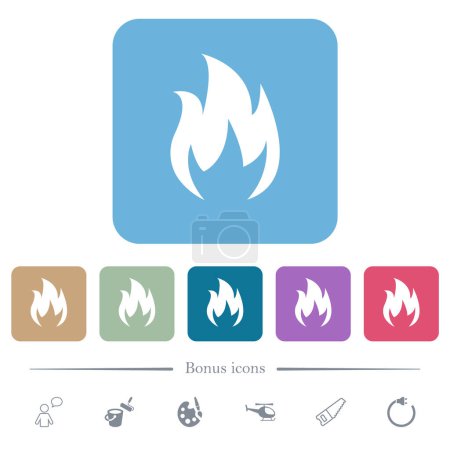 Fire white flat icons on color rounded square backgrounds. 6 bonus icons included