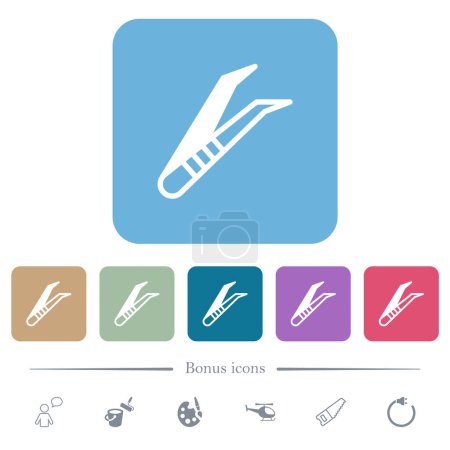 Illustration for Medical tweezers white flat icons on color rounded square backgrounds. 6 bonus icons included - Royalty Free Image
