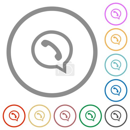 Ilustración de Phone in chat bubble outline flat color icons in round outlines on white background - Imagen libre de derechos