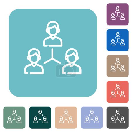 Networking business group outline white flat icons on color rounded square backgrounds