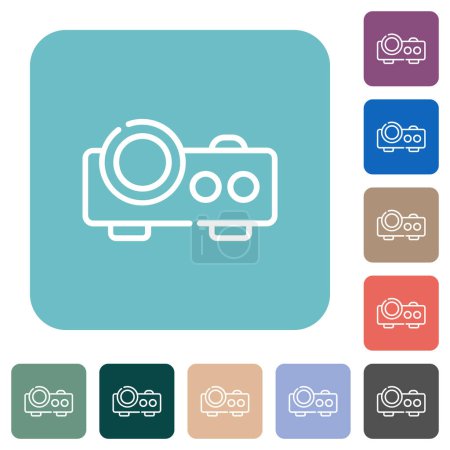 Projector outline white flat icons on color rounded square backgrounds