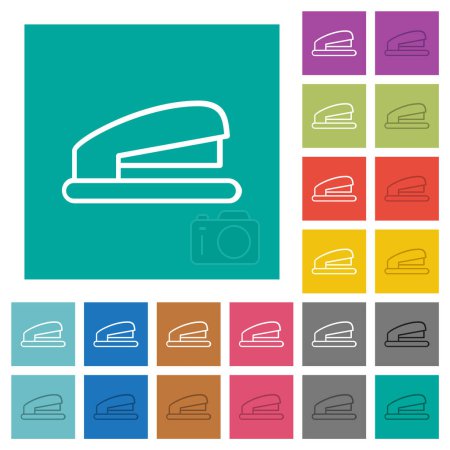 Office stapler outline multi colored flat icons on plain square backgrounds. Included white and darker icon variations for hover or active effects.