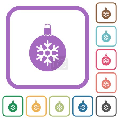 Christmas ball with snowflake simple icons in color rounded square frames on white background