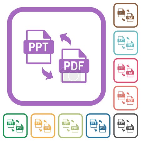 PPT PDF conversion de fichiers simples icônes en couleurs arrondis cadres carrés sur fond blanc