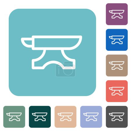 Illustration for Anvil outline white flat icons on color rounded square backgrounds - Royalty Free Image