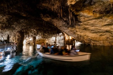 Photo for People in the boat on lake in amazing Drach Caves in Mallorca, Spain, Europe - Royalty Free Image