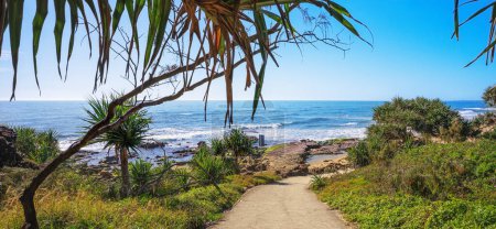 Photo for Coastal scenic view from the pathway leading down to the beach at Point Arkwright, Coolum, Sunshine Coast, Queensland, a very popular tourist or holiday destination. - Royalty Free Image