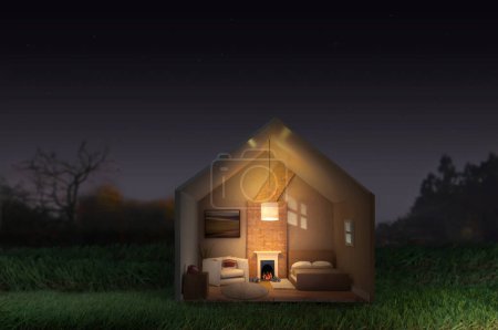 Téléchargez les photos : Miniature maison soirée réglage de l'heure - en image libre de droit