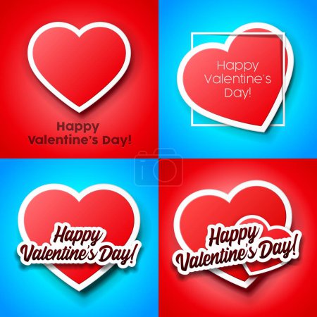 Photo for Double Red Heart Paper Sticker, Postcard, Greeting Card, Banner, With Shadow On Blue And Red Background Valentines Day. Vector Illustration Postcard EPS10 - Royalty Free Image
