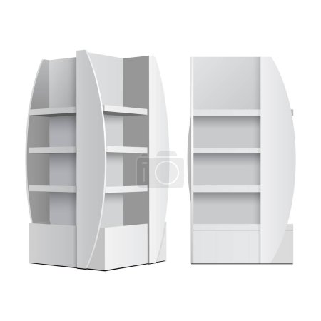Foto de Mockup 3D Set Of Cardboard Retail Shelves, Floor Display, Rack For Supermarket. Mock Up. Isolated On White Background. Ready For Your Design. Product Advertising. Vector EPS10 - Imagen libre de derechos