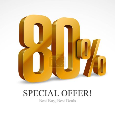 Foto de 3D Digits Banner 80 Off Special, Offer Gold , Design Template Icon Thirty Percent. Sale, Discount. Glossy Vector Numbers. Illustration Isolated On White Background. - Imagen libre de derechos