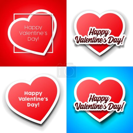Photo for Banner Valentines Day Double Red Heart Paper Sticker, Postcard, Greeting Card, Banner, With Shadow On Blue And Red Background Valentines Day. Vector Illustration Postcard EPS10 - Royalty Free Image