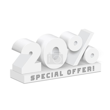 Foto de 20 Off Special Offer White 3D Digits Banner, Template Twenty Percent. Sale, Discount. Grayscale, Metal, Gray, Silver Numbers. Illustration Isolated On White Background. Ready For Your Design. Vector - Imagen libre de derechos