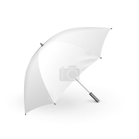 Foto de Paraguas blanco burlón. Parasol publicitario promocional. Mock Up, plantilla aislada sobre fondo blanco. Listo para tu diseño. Publicidad de productos. Vector EPS10 - Imagen libre de derechos