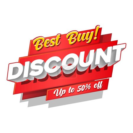 Photo for Best Buy Discount Up To 50 Off 3D Red Digits Banner, Template Fifty Percent. Sale, Discount. Grayscale, White Numbers. Illustration Isolated On White Background. - Royalty Free Image