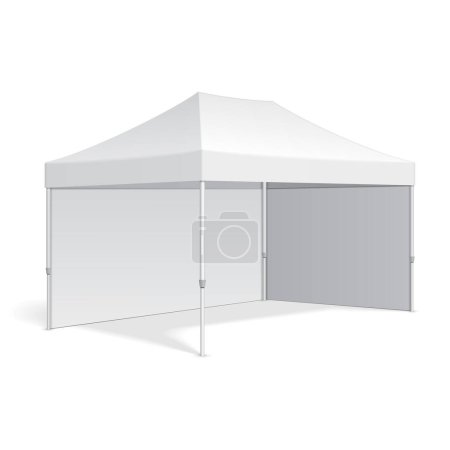Ilustración de Mockup Promocional Publicidad Evento al aire libre Exposición Comercial Pop-Up Tent Mobile Marquee. Ilustración Aislado sobre fondo blanco. Plantilla Mock Up listo para su diseño. Vector EPS10 - Imagen libre de derechos