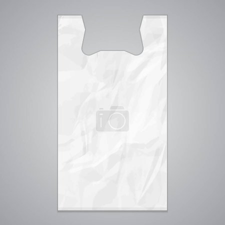 Photo for Mockup White Disposable T-Shirt Plastic Bag Package Grayscale. Illustration Isolated On Gray Background. Mock Up Template Ready For Your Design. Vector EPS10 - Royalty Free Image