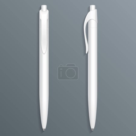 Foto de White Pen, Pencil, Marker Set Of Corporate Identity And Branding Stationery Templates. Illustration Isolated On Gray Background. Mock Up Template Ready For Your Design. Vector illustration - Imagen libre de derechos