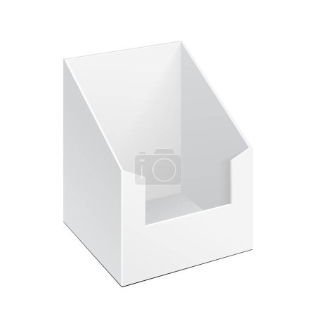 Photo for Mockup POS POI Cardboard Blank Empty Display Show Box Holder For Advertising Fliers, Leaflets, Products. Illustration Isolated On White Background. Mock Up Template Ready For Your Design. Vector EPS10 - Royalty Free Image