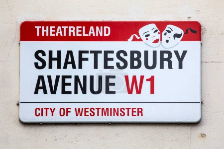 Photo for London, UK - March 23rd 2023: Close-up of a street sign for Shaftesbury Avenue in the West End area of London, UK. - Royalty Free Image