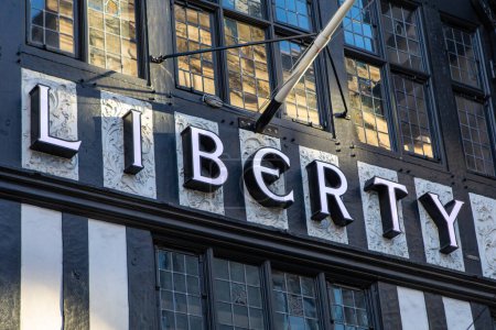Photo for London, UK - January 15th 2024: Close-up of the sign on the exterior of the historic Liberty department store in London, UK. - Royalty Free Image