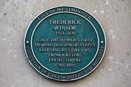 Photo for London, UK - February 19th 2024: A plaque on Pall Mall in London, marking the location of the worlds first demo of gaslight by Frederick Winsor. - Royalty Free Image