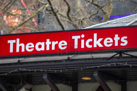 A Theatre Tickets sign in Leicester Square, London, UK.