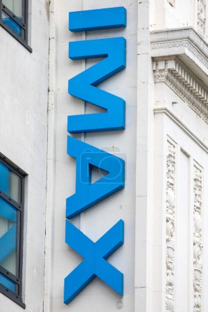 Téléchargez les photos : London, UK - February 26th 2024: The IMAX logo on the exterior of a cinema in central London, UK. - en image libre de droit