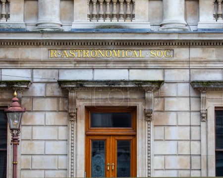 Photo for London, UK - February 26th 2024: The sign above the entrance to the Royal Astronomical Society, located at Burlington House on Piccadilly in London, UK. - Royalty Free Image