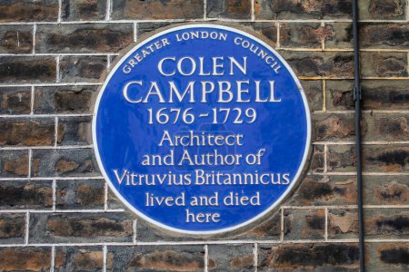 Photo for London, UK - February 26th 2024: A blue plaque on a building on Brook Street in London, marking where architect and author Colen Campbell lived and died. - Royalty Free Image