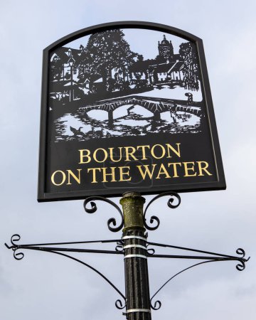 A sign in the picturesque village of Bourton-on-the-Water in the Cotswolds, UK