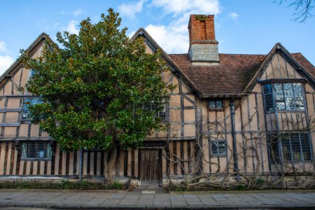 The exterior of Halls Croft in Stratford-Upon-Avon, UK - the beautiful Jacobean building was home to Susanna Shakespeare - the daughter of William Shakespeare.