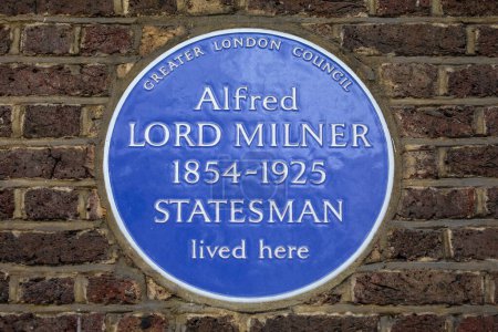 Photo for London, UK - March 18th 2024: A blue plaque on Manchester Square in London, marking where statesman Alfred Lord Milner lived. - Royalty Free Image