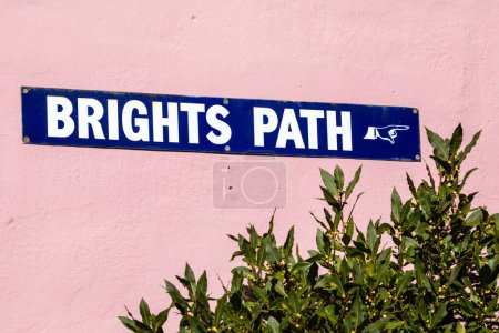 Street sign for Brights Path in the town of Maldon in Essex, UK. The street is named after Edward Bright - known as the fat man of Maldon during the 1700s.
